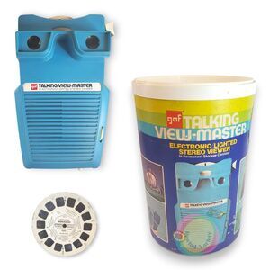 Vintage 1976 GAF Talking View-Master Viewer w/ Canister Blue Works Light Garbled
